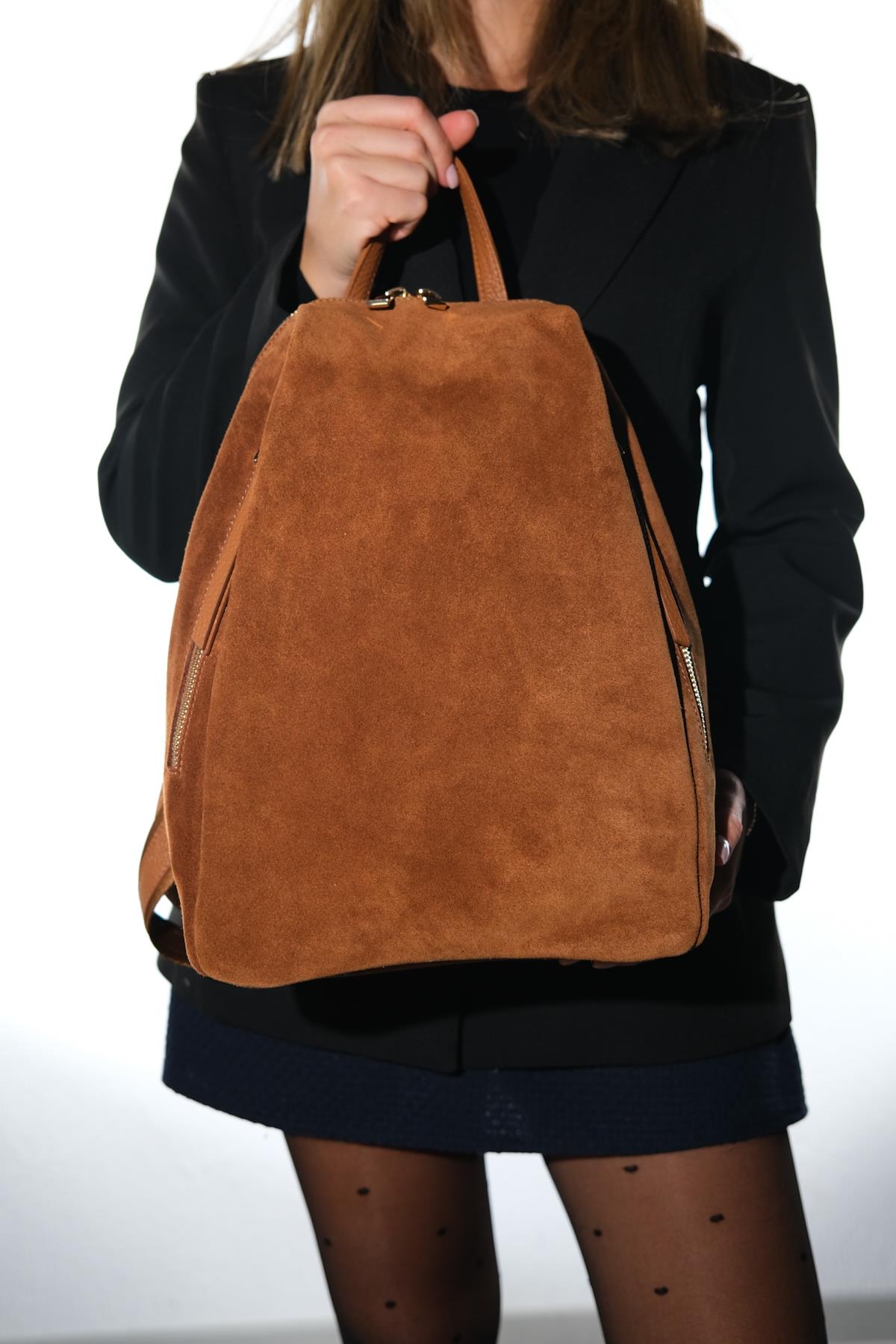 Josh - Mochila de Cuero Ante Coñac (Mujer)