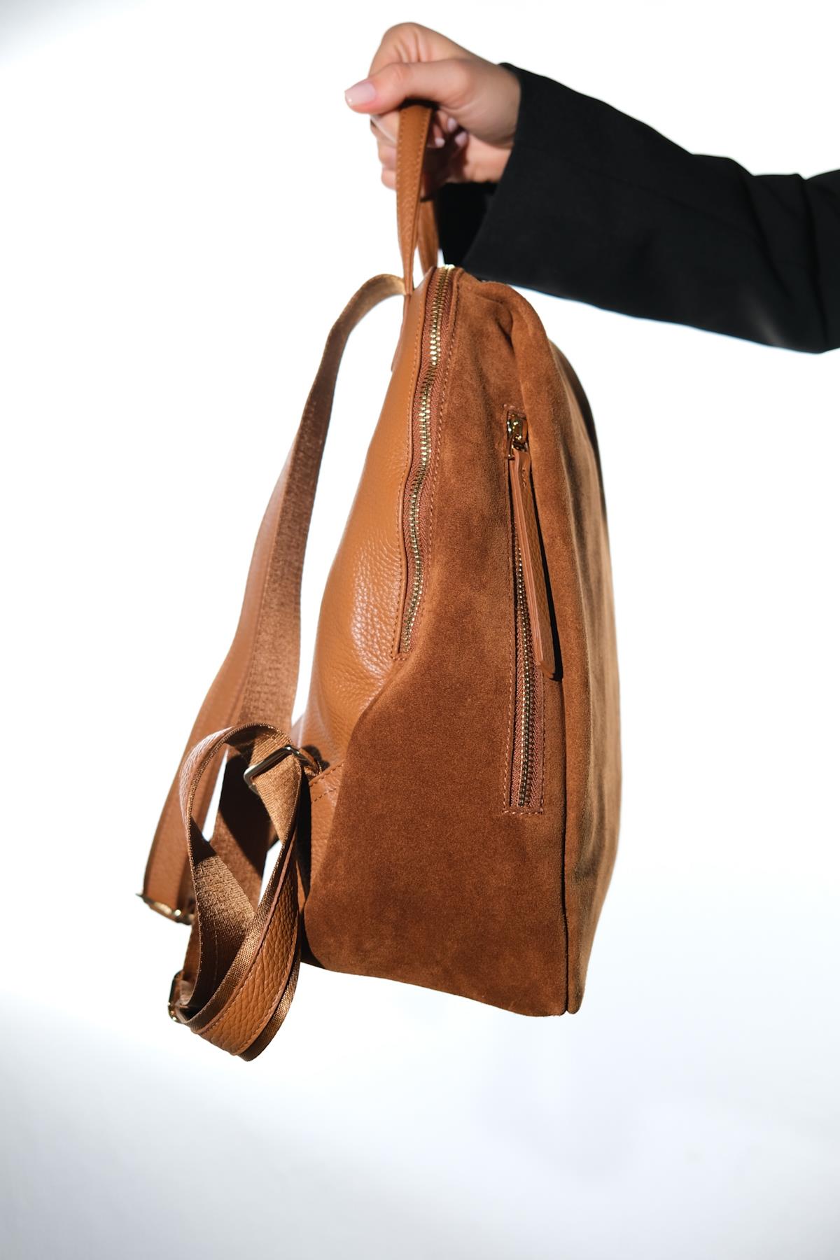 Josh - Mochila de Cuero Ante Coñac (Mujer)