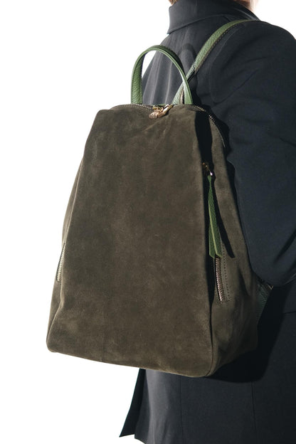 Josh - Mochila de cuero de ante verde (Mujer)