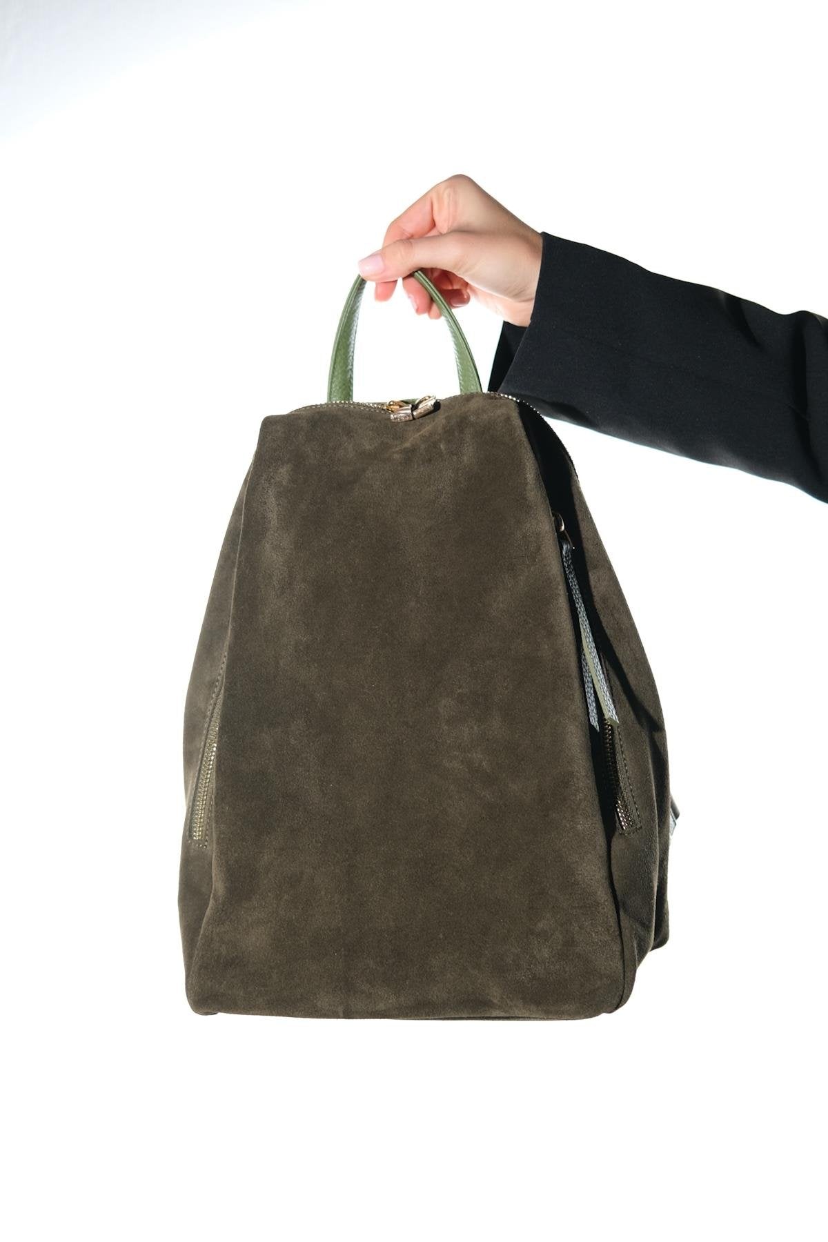 Josh - Mochila de cuero de ante verde (Mujer)