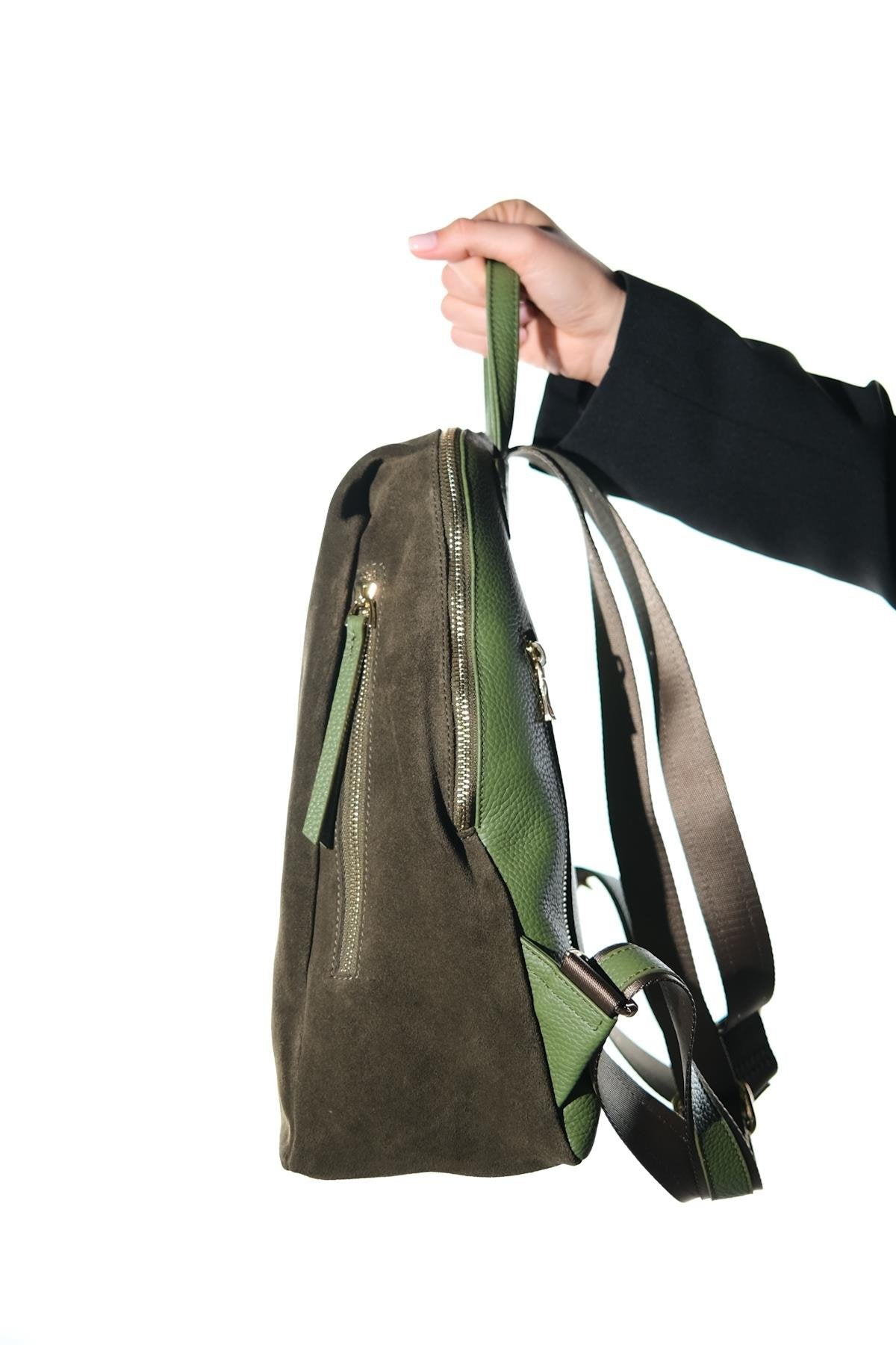 Josh - Mochila de cuero de ante verde (Mujer)