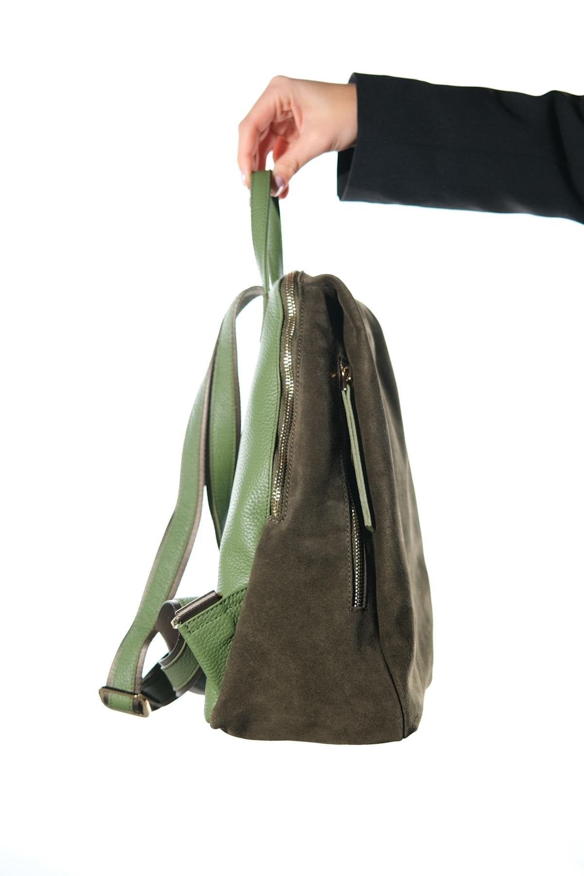 Josh - Mochila de cuero de ante verde (Mujer)
