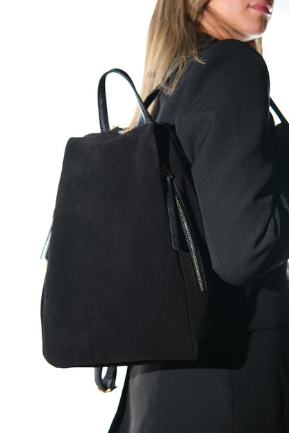 Josh - Mochila de Cuero Ante Negra (Mujer)