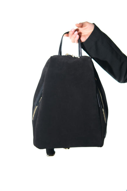 Josh - Mochila de Cuero Ante Negra (Mujer)