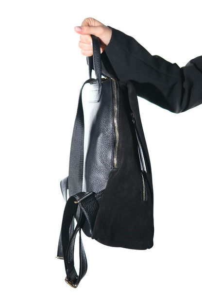 Josh - Mochila de Cuero Ante Negra (Mujer)