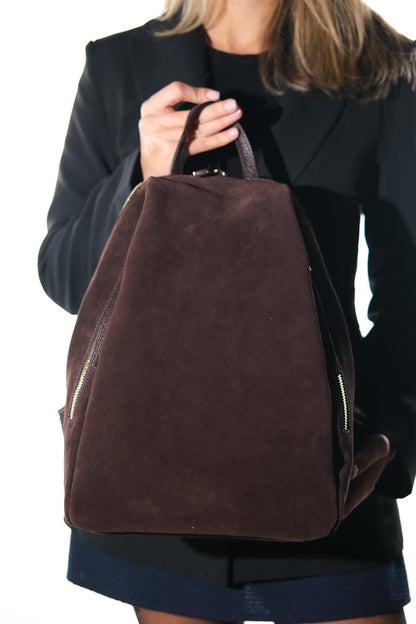 Josh - Mochila de Cuero Ante Marrón (Mujer)
