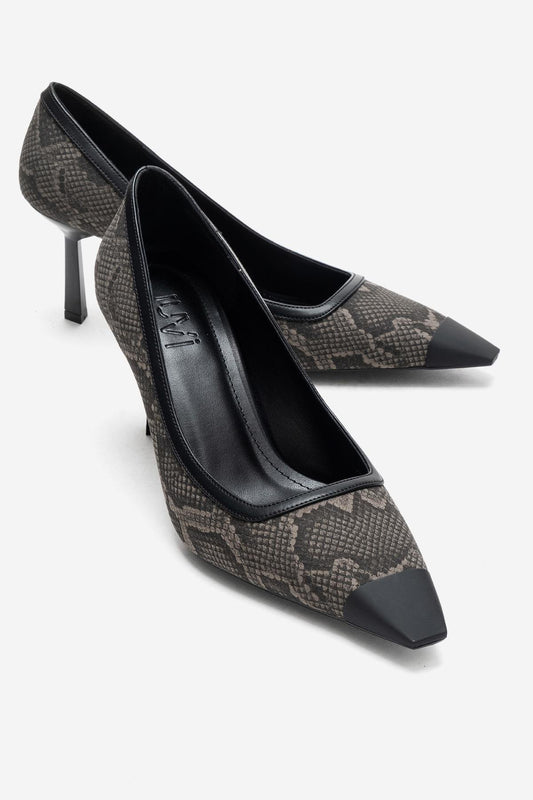 RONA - Zapatos de tacón de aguja con punta y estampado gris (Mujer)