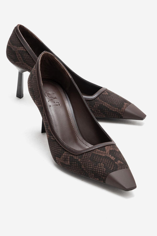 RONA - Zapatos de tacón de aguja con punta y estampado marrón (mujer)