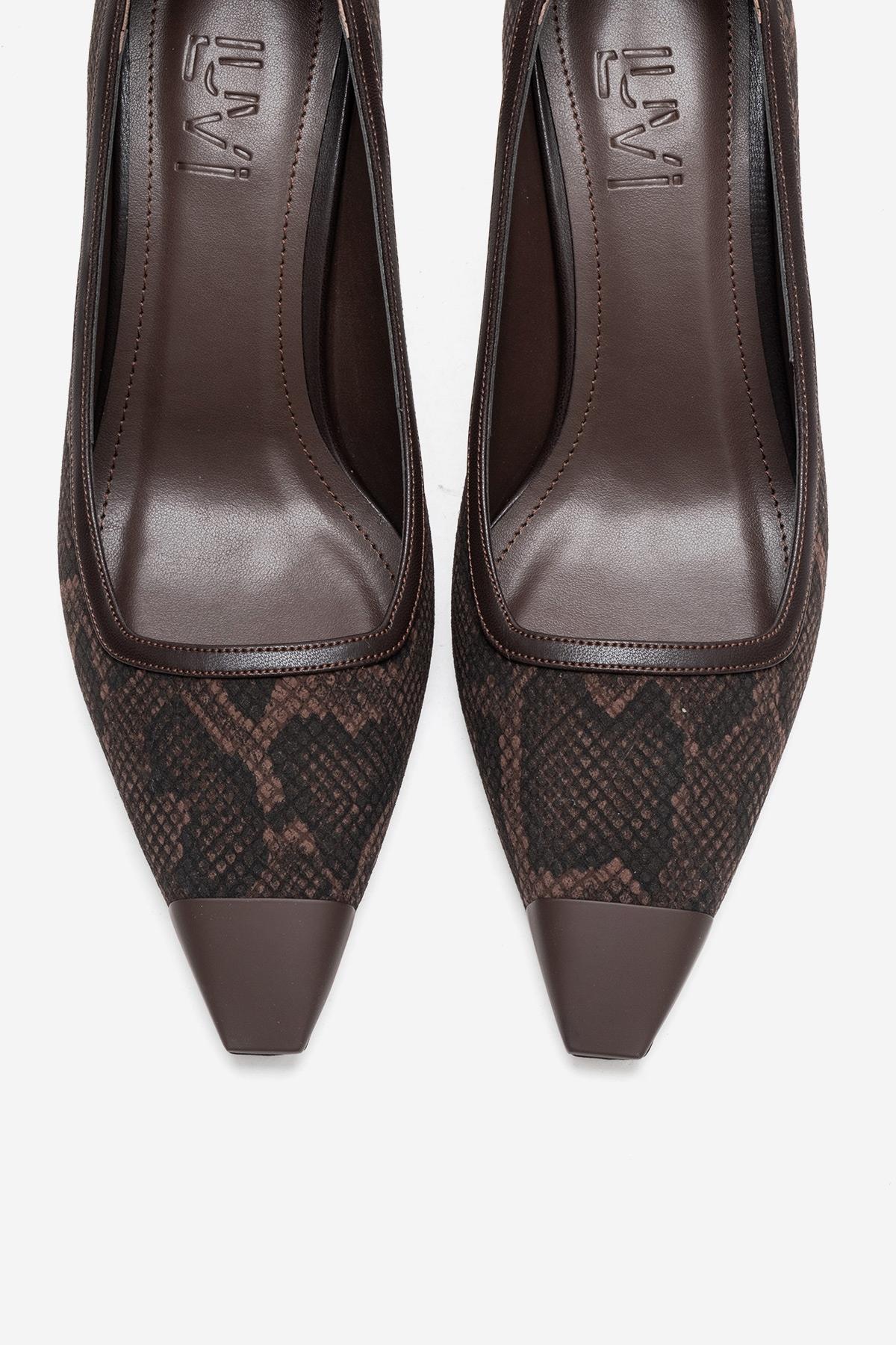 RONA - Zapatos de tacón de aguja con punta y estampado marrón (mujer)