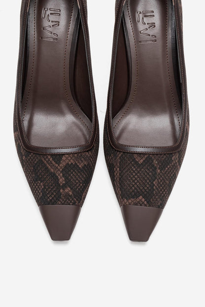 RONA - Zapatos de tacón de aguja con punta y estampado marrón (mujer)
