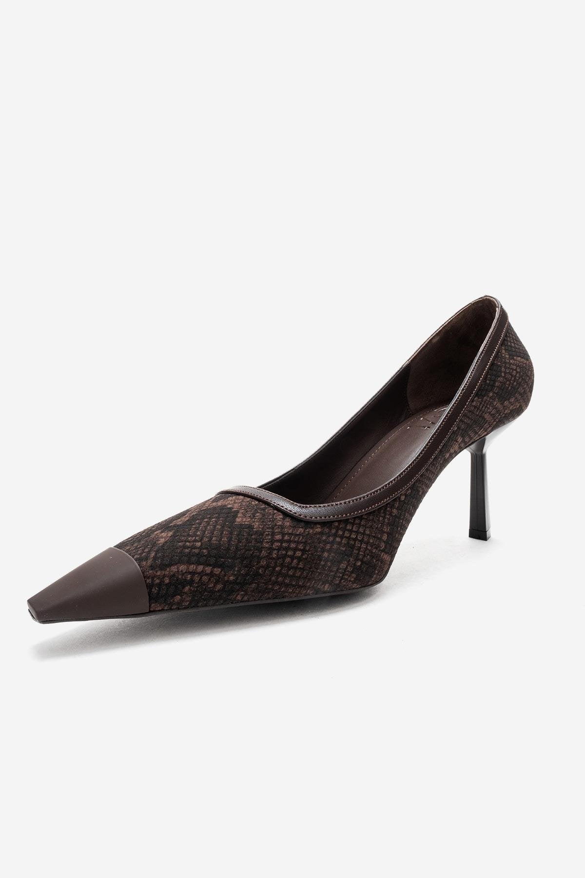 RONA - Zapatos de tacón de aguja con punta y estampado marrón (mujer)