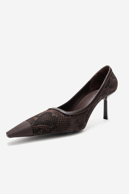 RONA - Zapatos de tacón de aguja con punta y estampado marrón (mujer)
