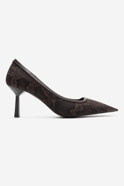 RONA - Zapatos de tacón de aguja con punta y estampado marrón (mujer)