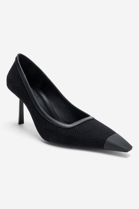 RONA - Black Patterned Pointed Stiletto Pump (Women)