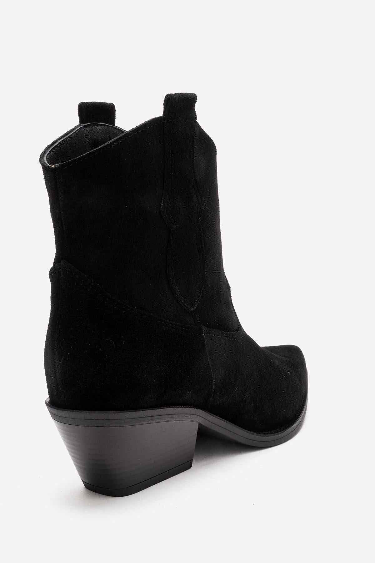 ELIA - Black Genuine Leather Block Heel Western Boot (Women)