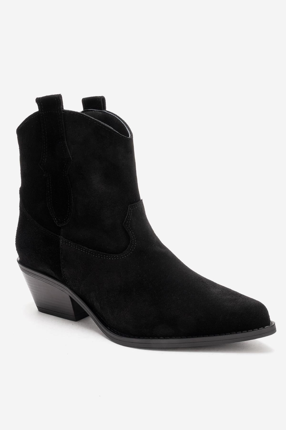 ELIA - Black Genuine Leather Block Heel Western Boot (Women)