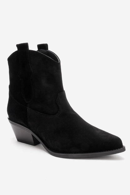 ELIA - Black Genuine Leather Block Heel Western Boot (Women)
