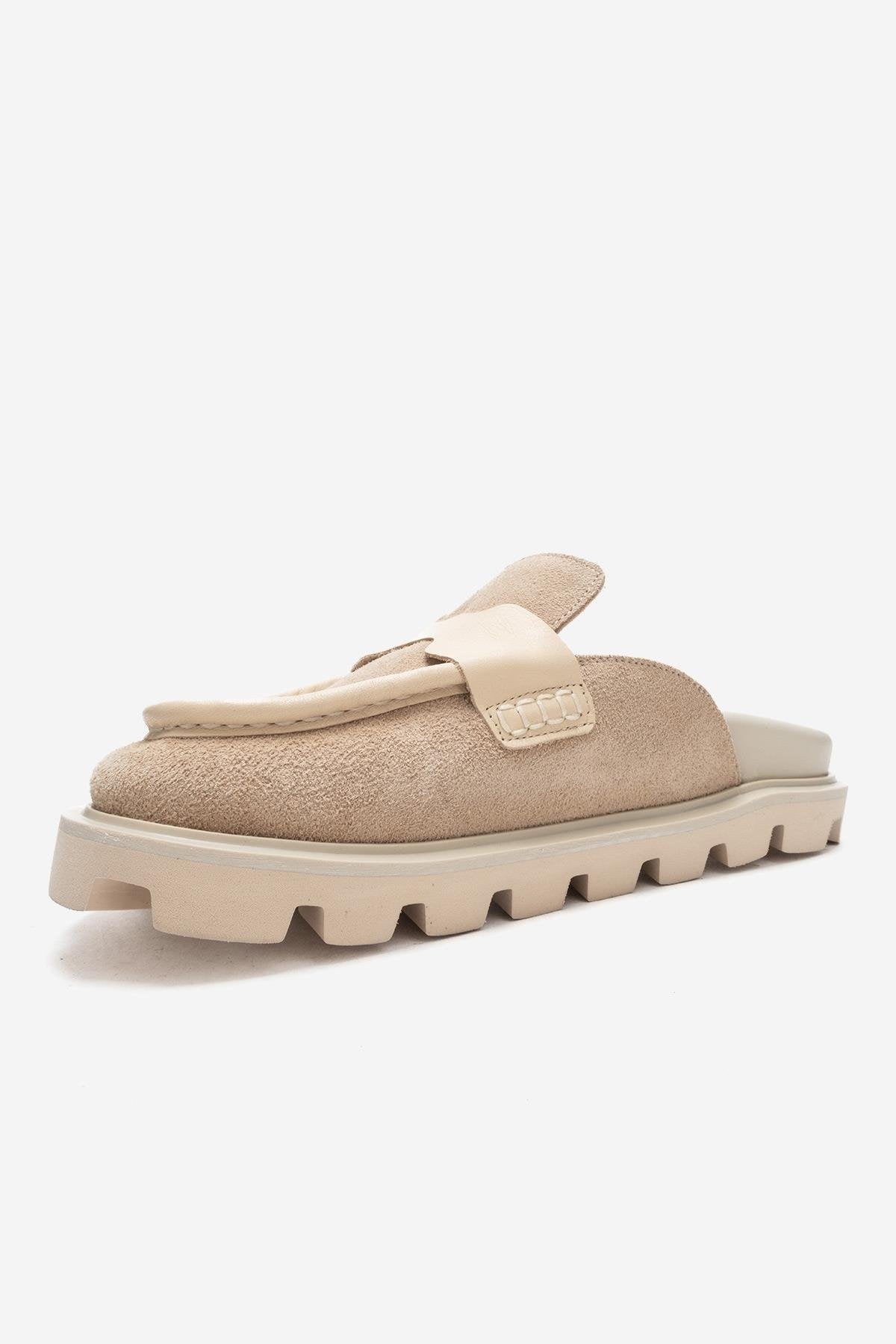 VELA - Beige Genuine Suede Leather Low Heel Mule (Women)