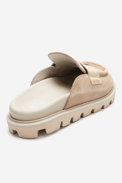 VELA - Beige Genuine Suede Leather Low Heel Mule (Women)