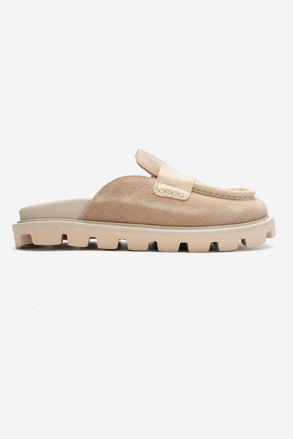 VELA - Beige Genuine Suede Leather Low Heel Mule (Women)