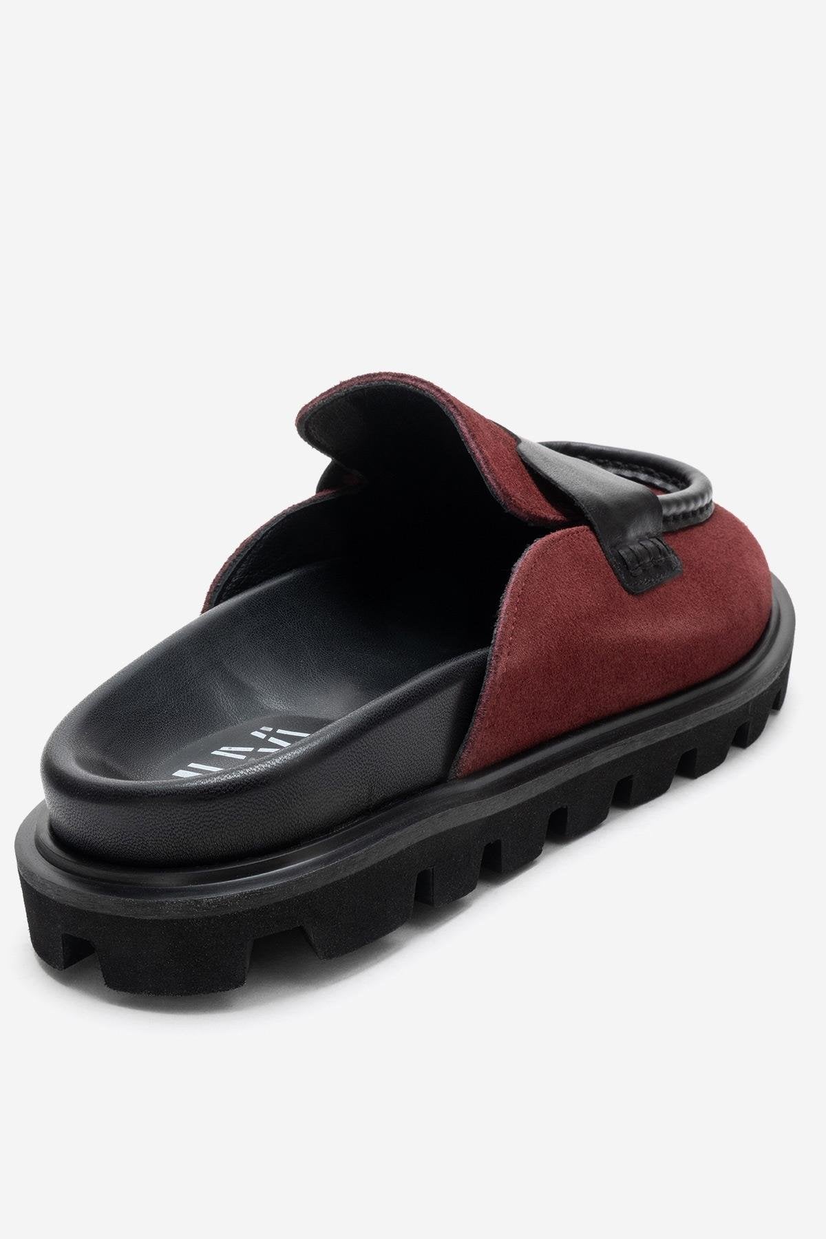 VELA - Mules de tacón bajo de ante genuino color borgoña (Mujer)
