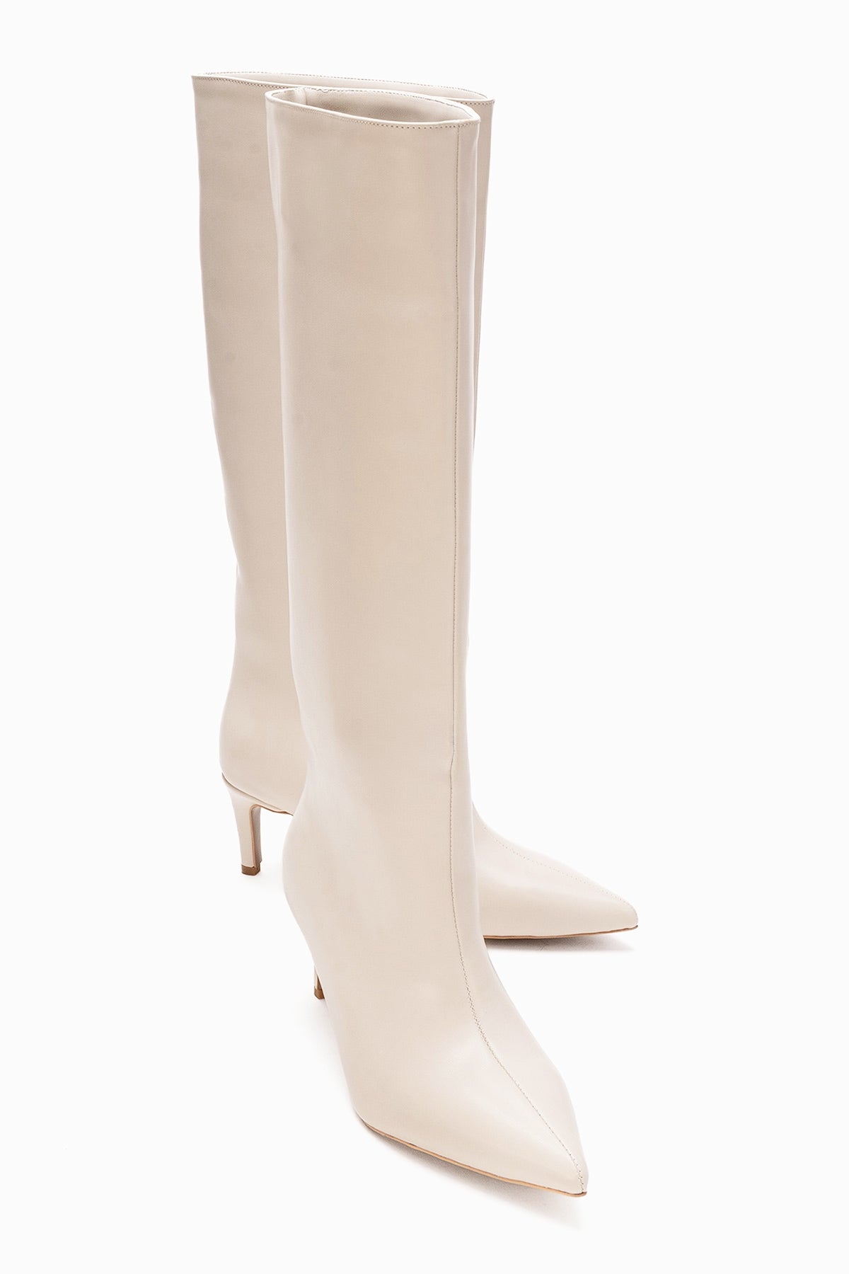 Camila - Bota alta de tacón fino beige (mujer)