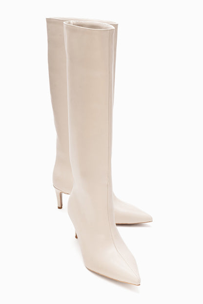 Camila - Bota alta de tacón fino beige (mujer)