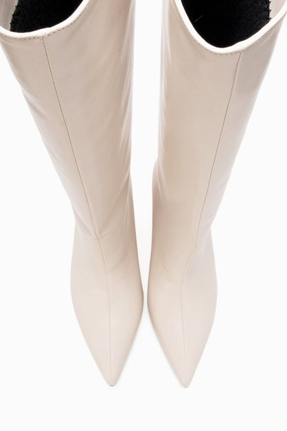 Camila - Bota alta de tacón fino beige (mujer)