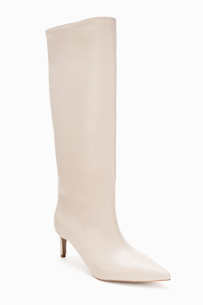 Camila - Bota alta de tacón fino beige (mujer)