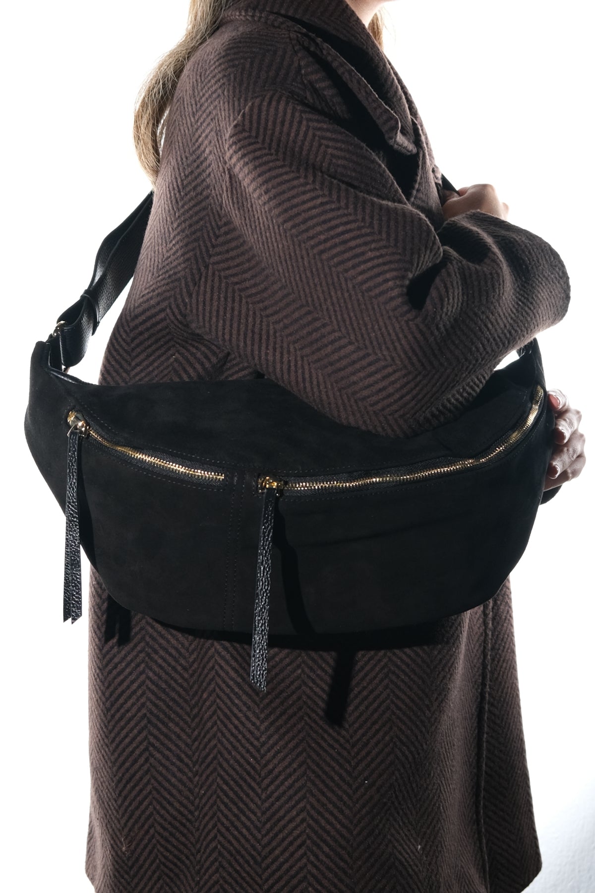 Sola - Bolso de hombro de ante negro (mujer)