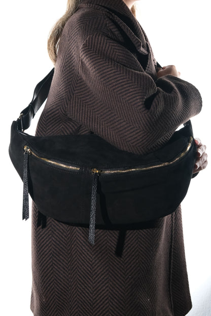 Sola - Bolso de hombro de ante negro (mujer)
