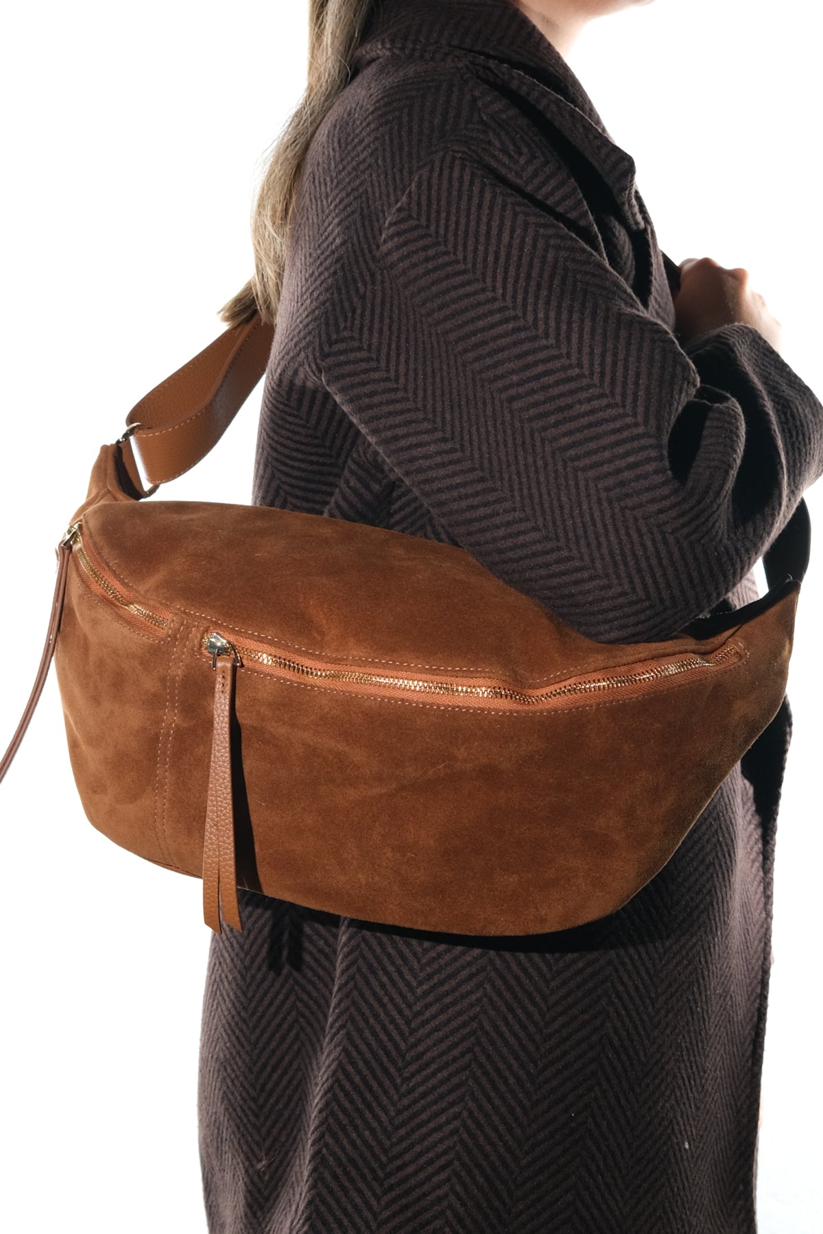 Sola - Bolso de hombro de cuero de ante color coñac (Mujer)
