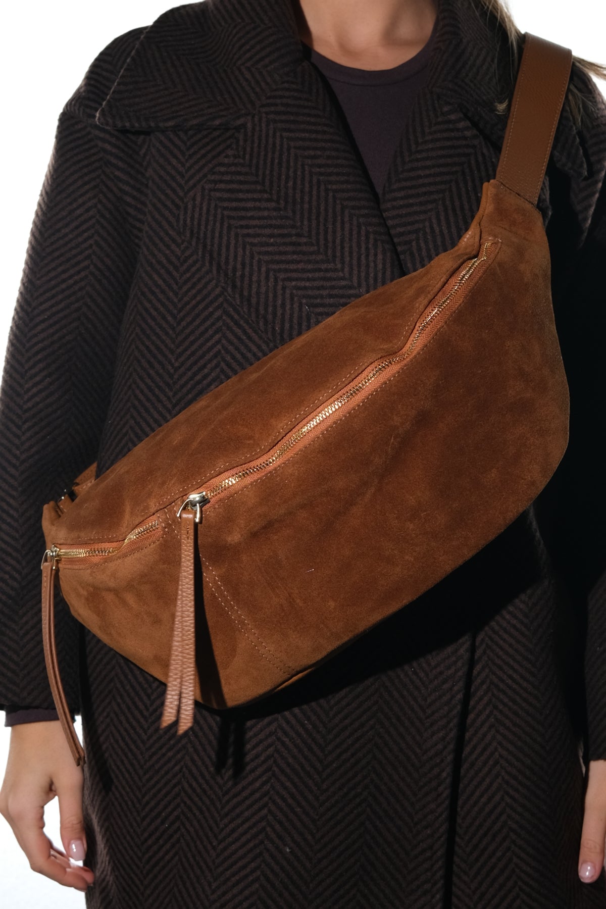 Sola - Bolso de hombro de cuero de ante color coñac (Mujer)