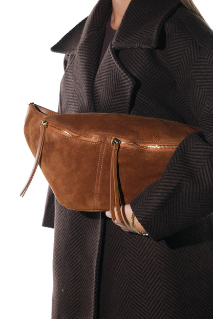 Sola - Bolso de hombro de cuero de ante color coñac (Mujer)
