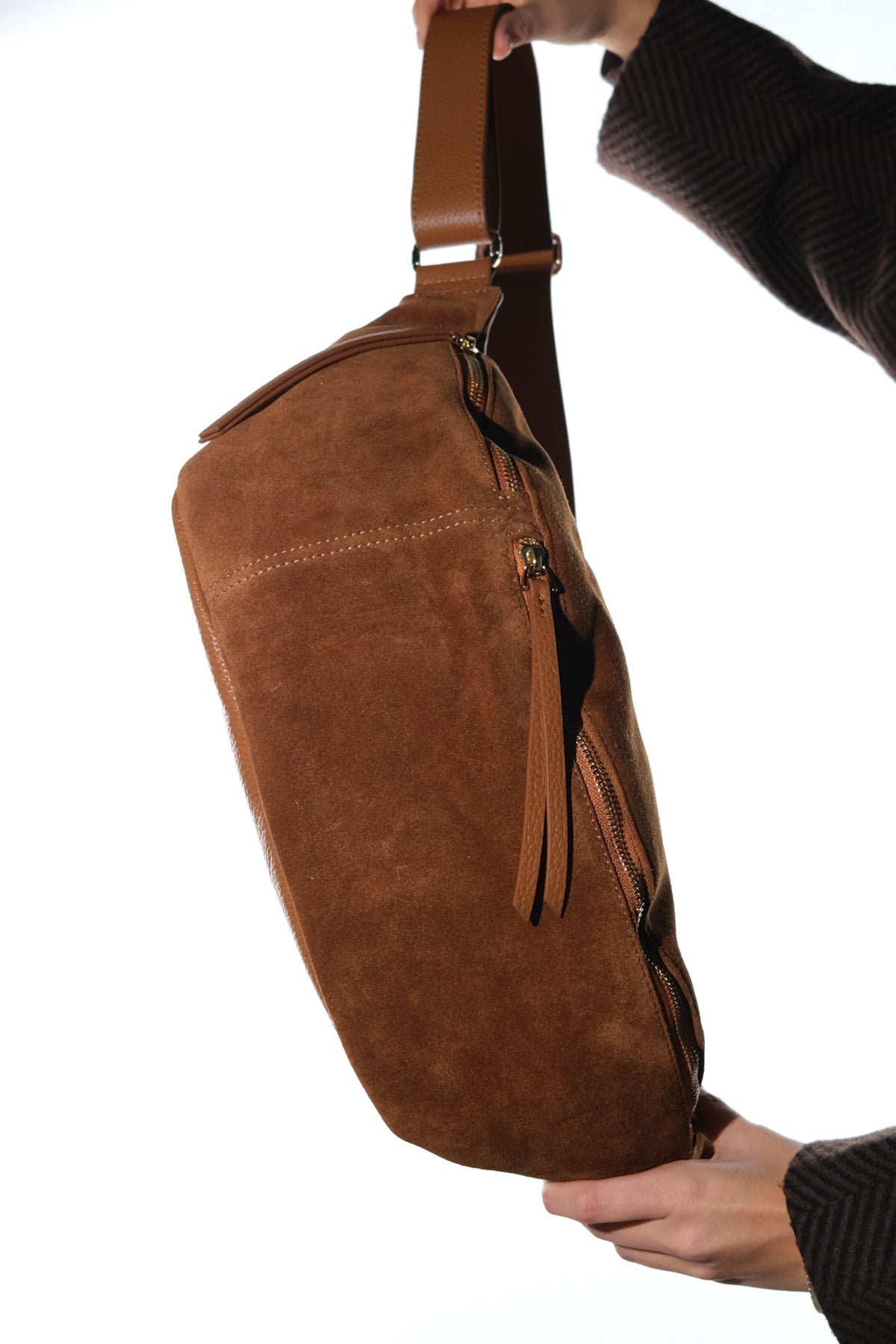 Sola - Bolso de hombro de cuero de ante color coñac (Mujer)