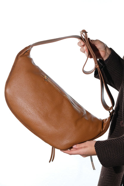 Sola - Bolso de hombro de cuero de ante color coñac (Mujer)