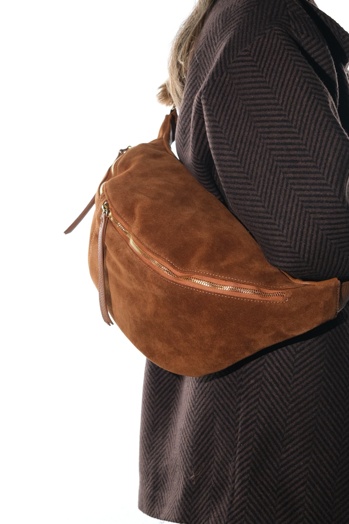 Sola - Bolso de hombro de cuero de ante color coñac (Mujer)
