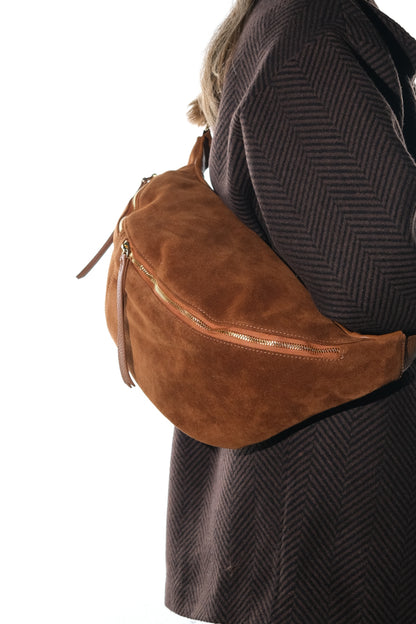 Sola - Bolso de hombro de cuero de ante color coñac (Mujer)