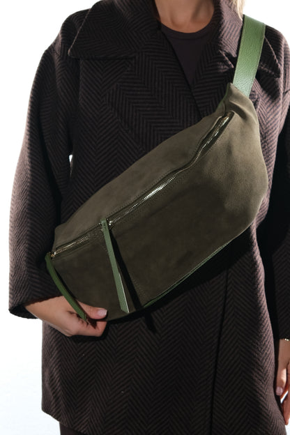 Sola - Bandolera de cuero de ante verde (Mujer)