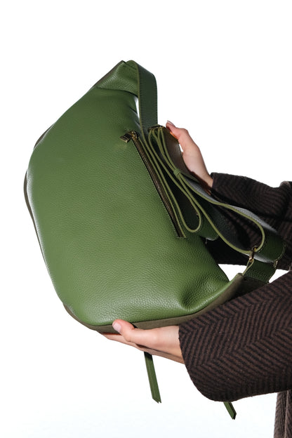 Sola - Bandolera de cuero de ante verde (Mujer)