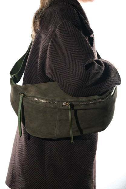 Sola - Bandolera de cuero de ante verde (Mujer)