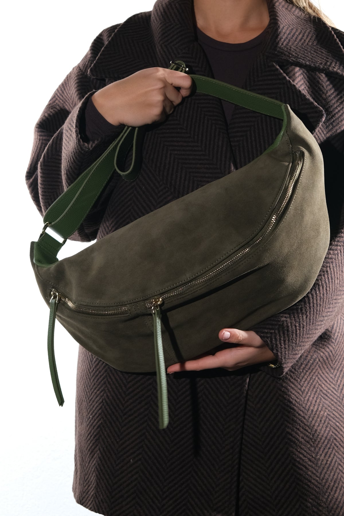Sola - Bandolera de cuero de ante verde (Mujer)