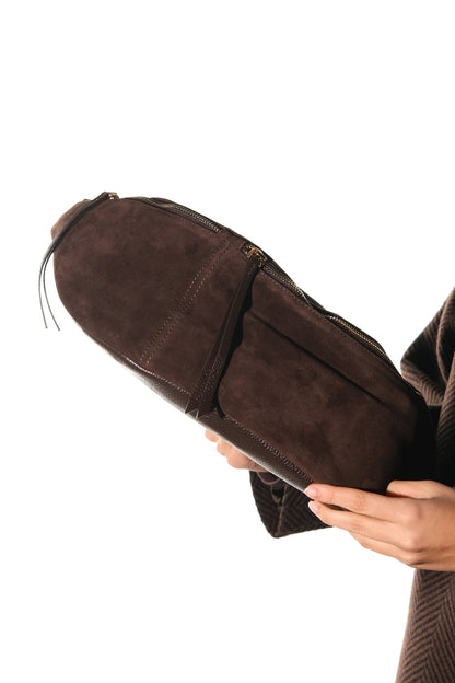 Sola - Bolso de hombro de cuero de ante marrón (mujer)