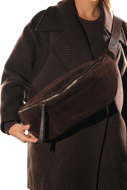 Sola - Bolso de hombro de cuero de ante marrón (mujer)