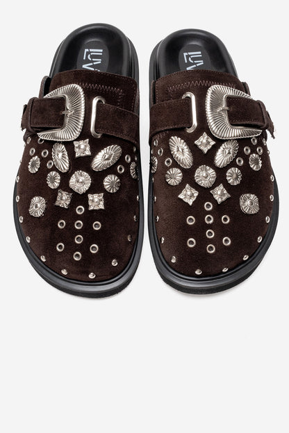 Maril - Brown Suede Leather Buckle Slide (Women)