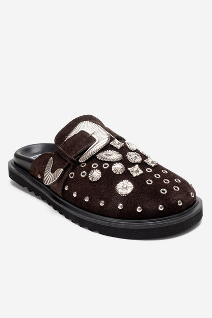 Maril - Brown Suede Leather Buckle Slide (Women)