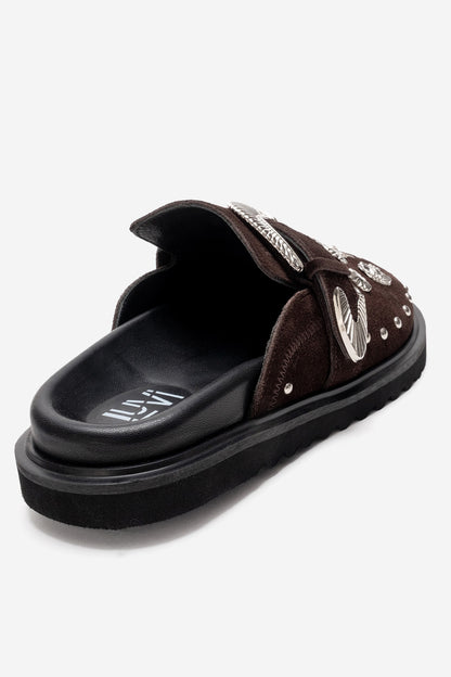 Maril - Brown Suede Leather Buckle Slide (Women)