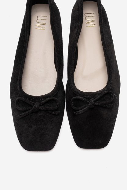 Sosa - Black Suede Genuine Leather Bow Ballet Flat (Women)