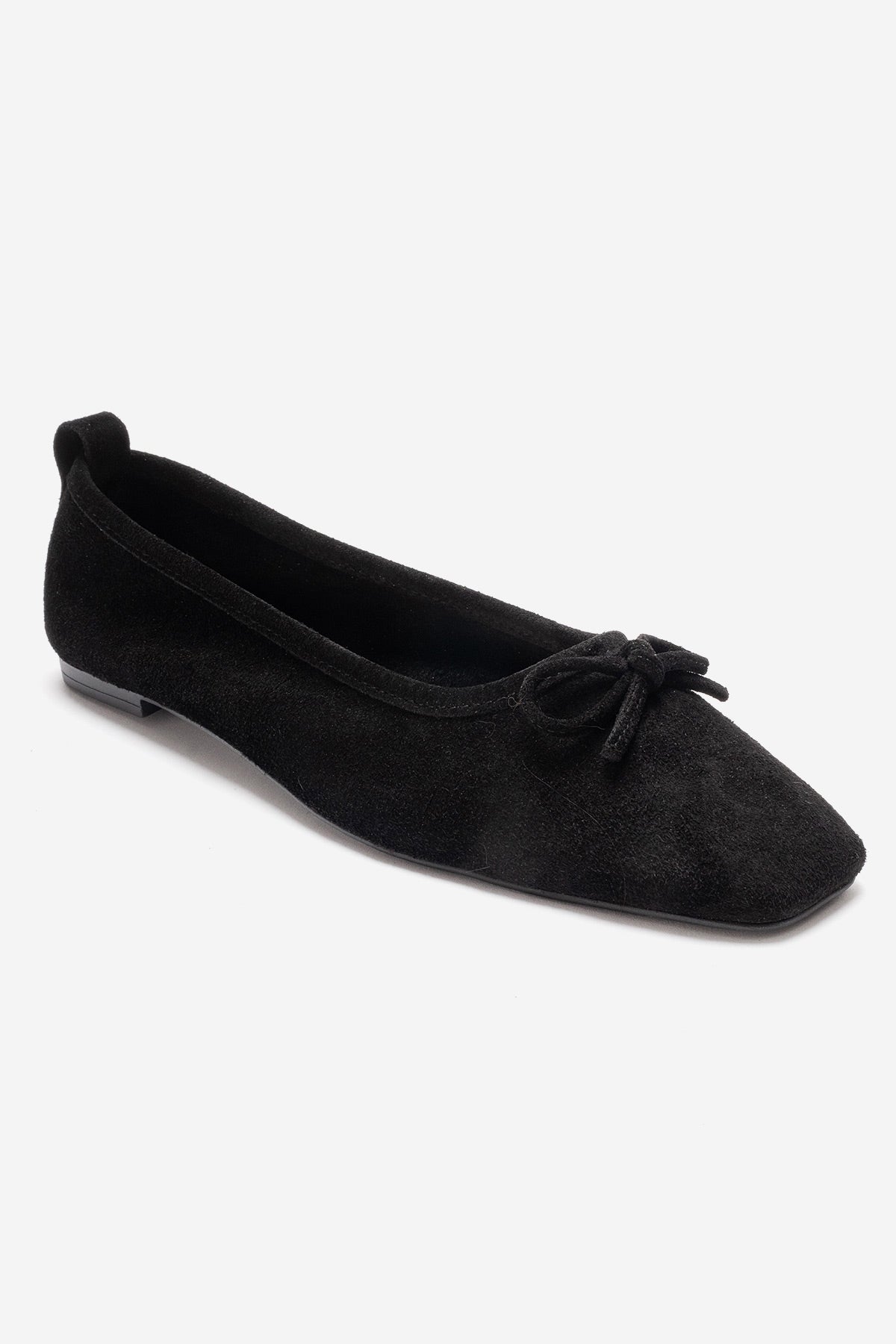 Sosa - Black Suede Genuine Leather Bow Ballet Flat (Women)