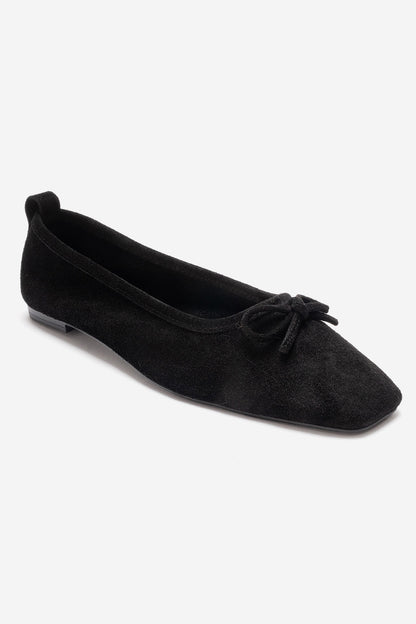 Sosa - Black Suede Genuine Leather Bow Ballet Flat (Women)